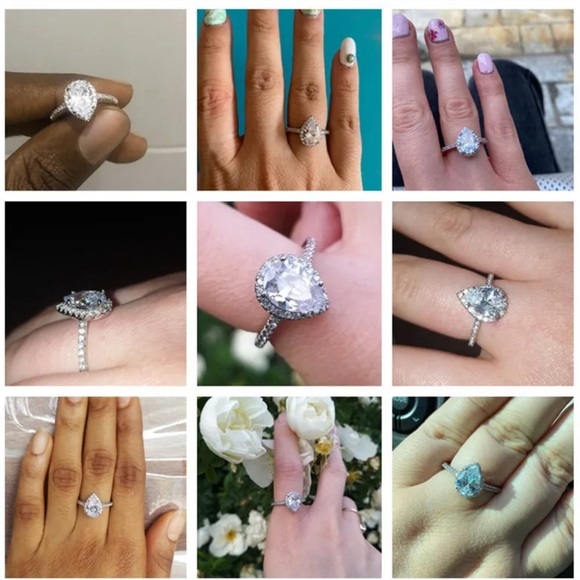 Water Drop Design Ring Micro Paved Crystal Zircon 14K over silver SZ 7 🎁🎄 - Picture 4 of 6